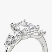 Radiant Cut - Plain Band - Three Stone Ring- 0.5 Ct Side Stone each - 18 K Gold